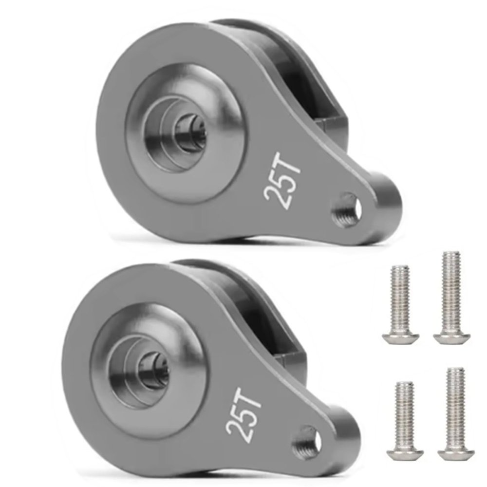 2 Sets Aluminum 25T Servo Saver 1 Hole Adjustable Hi-Torque Servo Horn for 1/10 SCX10 Capra TRX4 TRX6 RC Car Crawler Boat Parts (Titanium)