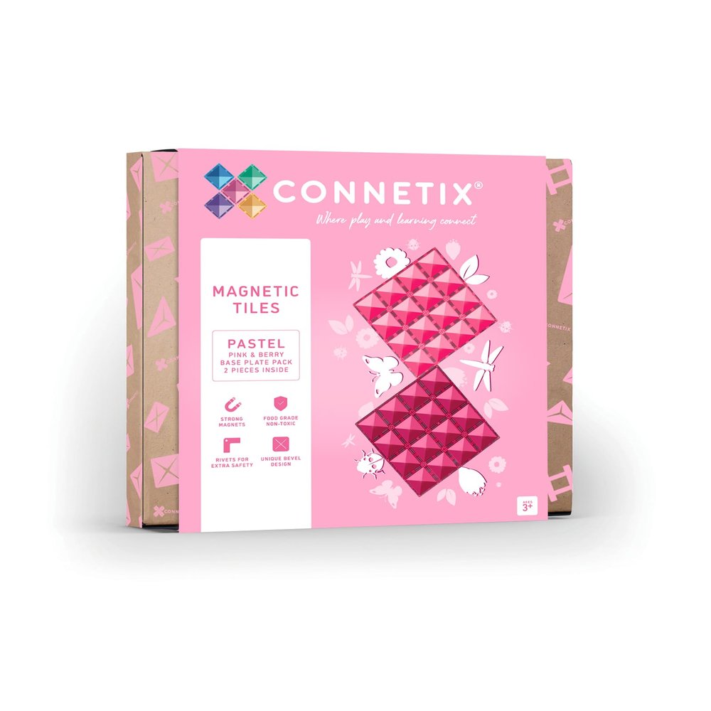 Connetix Pastel Base Plate Pack, 2 Pieces, Pink & Berry