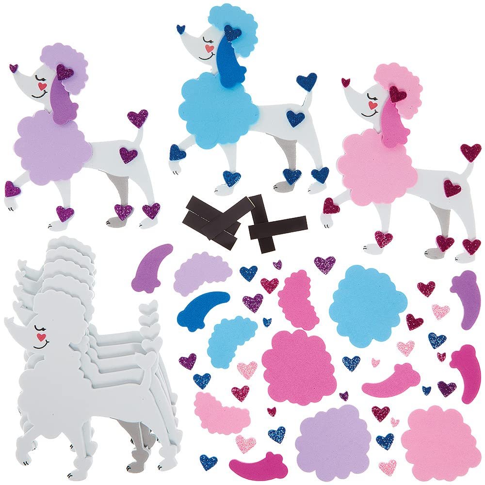 Baker Ross FX356 Love Heart Poodle Magnet Kits - Pack of 8, Valentine's Day Foam Craft Kit for Kids