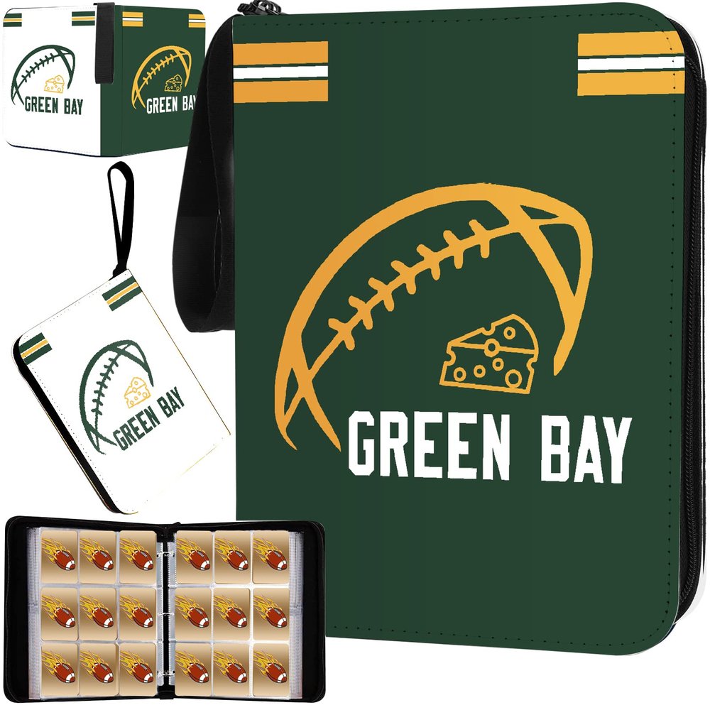 Football Card Binder with Sleeves 900 Pocket, Green Bay Football Card Holder for Trading Cards Sports Card 3 Ring Binder Folder Collector Album Storage Book Case Kids Boys Girls Gift