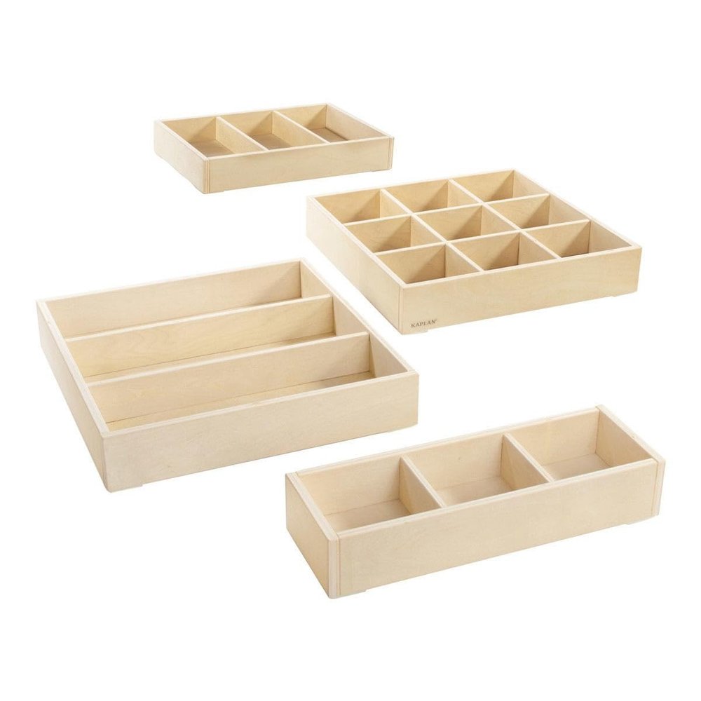Kaplan Early Learning Loose Parts Stacking Wooden Trays for Toddlers - Montessori Trays for Sorting, Counting, and Storage - Set of 4