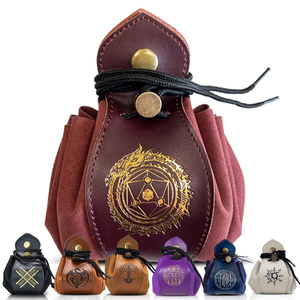 Guilt Free Gaming Genuine Leather RPG Bag | Foil Stamped | Holds 70 Dice | Great for Coins | Timeless Style | Great for DMs and Players