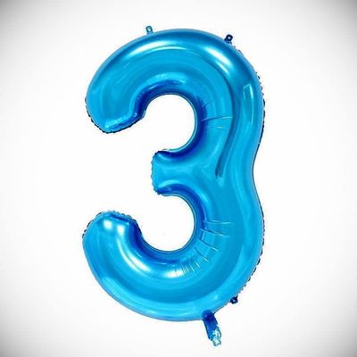 40" Giant Blue Three Year Old First Birthday 3 Month Number Float Balloon Hanging Balloon Bright Color for Wedding Decoration Banner Air Balloon
