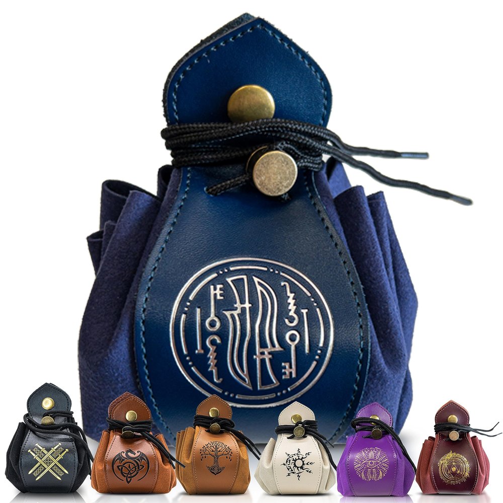 Guilt Free Gaming Genuine Leather RPG Bag | Foil Stamped | Holds 70 Dice | Great for Coins | Timeless Style | Great for DMs and Players