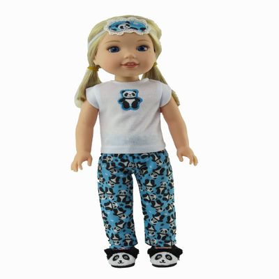 American Fashion World Blue Panda Pajamas for 14-Inch Dolls | 3 Piece | Premium Quality & Trendy Design | Dolls Clothes | Outfit Fashions for Dolls for Popular Brands