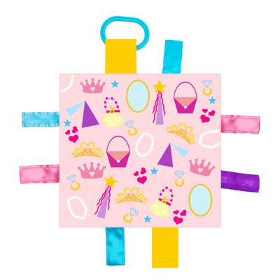 Baby Jack & Co 8x8 Princess Lovey Tag Toys for Babies - Baby Crinkle Toys - Crinkle Toys for Baby - Soft & Safe - Learn Shapes & Colors - Ideal Baby Toy & Baby Gift - BPA Free w/Stroller Clip