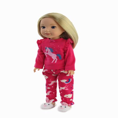 American Fashion World Pink Unicorn Pajamas for 14-Inch Dolls | Premium Quality & Trendy Design | Dolls Clothes | Outfit Fashions for Dolls for Popular Brands