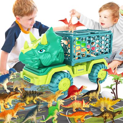Dinosaur Truck Toys for Kids 3-5, Triceratops Car Toy with 15 Dino Figures,Large Activity Play Mat, Dinosaur Eggs, Dinosaur Play Set for Boys and Girls,Christmas Xmax,Stocking Stuffers