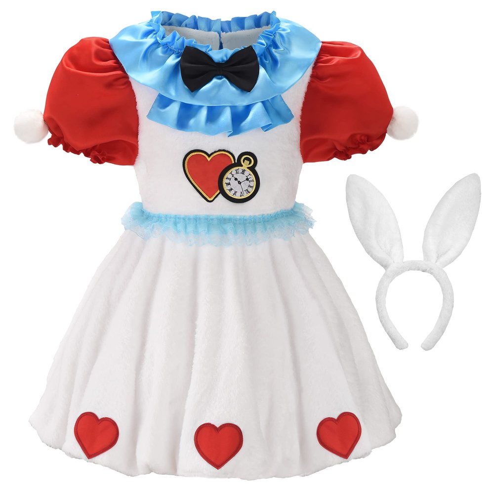 ReliBeauty Easter Costume White Rabbit Costume Kids Bunny Costumes for Girls with Bunny Ears Headband,White 4T-4/110