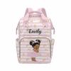 M YESCUSTOM Personalized Butterfly Diaper Bag with Name for Baby Girl/Boy, Customized African Black Princess Mommy Nursing Daypack for Travel Pink & White Stripes Large Capacity Backpack for Women view 3