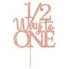 1/2 Way to One Cake Topper - Happy 1/2 Birthday Girl - Baby 6 Months Decorations, Half Birthday Party Decorations Rose Gold Glitter view 1
