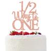 1/2 Way to One Cake Topper - Happy 1/2 Birthday Girl - Baby 6 Months Decorations, Half Birthday Party Decorations Rose Gold Glitter view 4