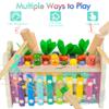 Amtreen 6-in-1 Wooden Montessori Toys for 1 Year Old, Mole-Tapping Game | Play The Xylophone | Frog Clock | Carrot Harvest Game | Spinning Gear, Baby Toy Gift for Early Learning view 4