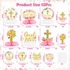 ANGOLIO 12Pcs Floral God Bless Decorations First Communion Honeycomb Centerpiece Double Sided Table Toppers for Baby Girl Baptism Party Decor Christening Celebration Religious Photo Props Decor Girls view 2