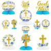 ANGOLIO 12Pcs Blue Floral God Bless Honeycomb Centerpieces Baptism Party Honeycomb Centerpieces God Bless Christian Party Table Decorations for Baby Boys Girls Gender Reveal Christian Theme Supplies view 1