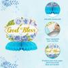 ANGOLIO 12Pcs Blue Floral God Bless Honeycomb Centerpieces Baptism Party Honeycomb Centerpieces God Bless Christian Party Table Decorations for Baby Boys Girls Gender Reveal Christian Theme Supplies view 3