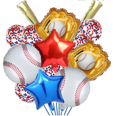14PCS Baseball Foil Balloons With Latex BalloonsBirthday Party Foil Balloons Set Decorations Glove Round Baseball Theme Mylar Confetti Balloon Supplies Baby Shower Party Decoration