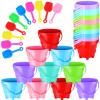 Didaey 15 Set Beach Sand Buckets and Shovels, Include Sand Pail Bucket 6 Colors with Castle Design Inside and Shovels for Boys Girls Summer Party (5.5 x 4.7 Inch) view 1