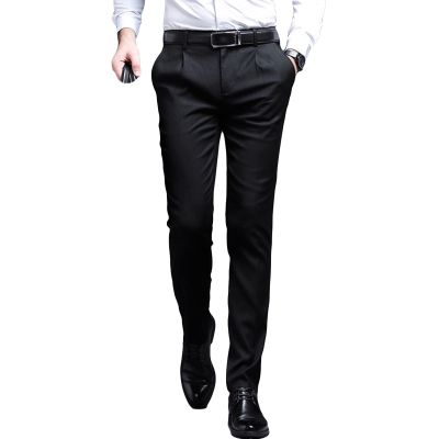 Men's Stylish Slim Fit Pant Classic Straight Leg Casual Suit Pant Lightweight Business Wrinkle Resistant Trouser (Black,32)