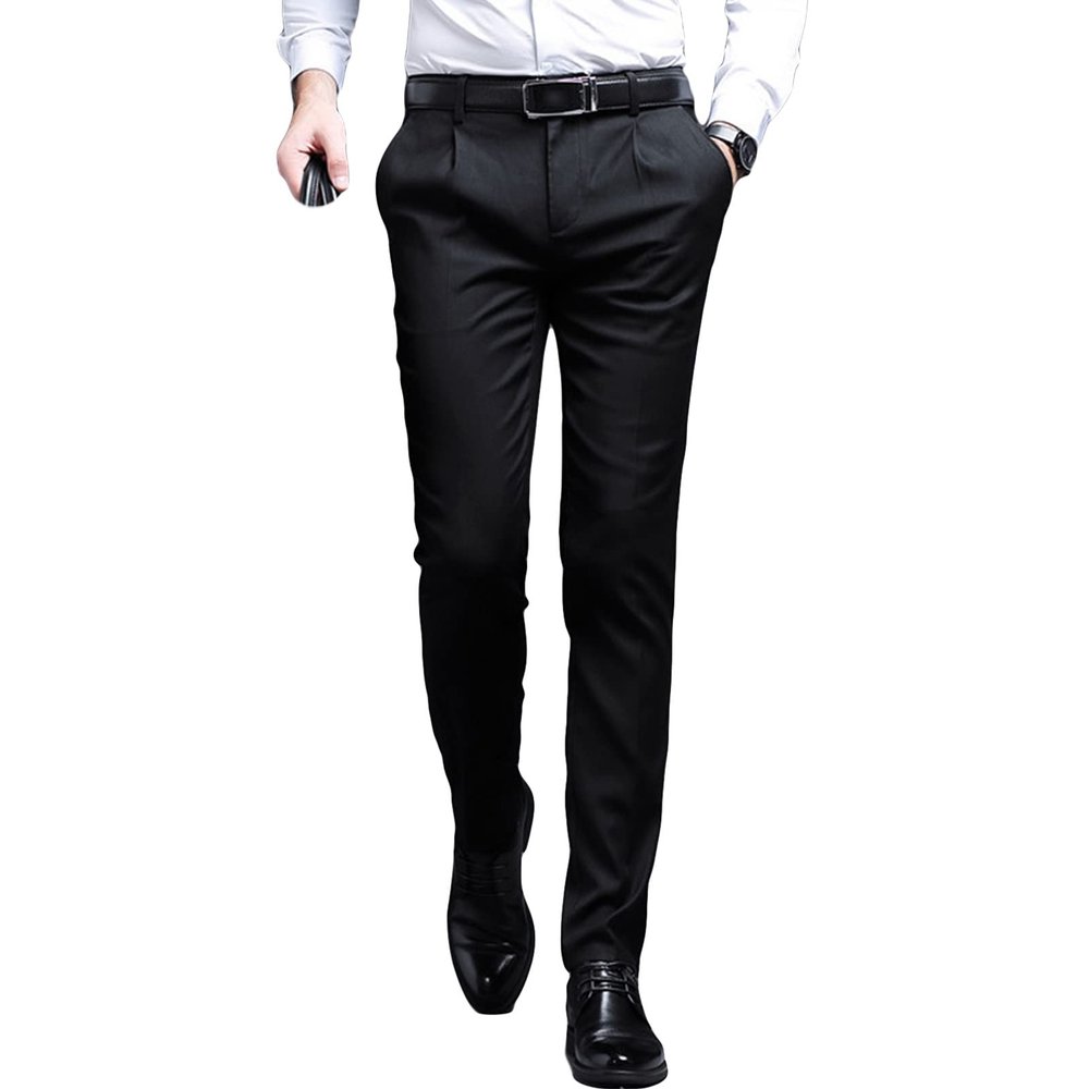 Men's Stylish Slim Fit Pant Classic Straight Leg Casual Suit Pant Lightweight Business Wrinkle Resistant Trouser (Black,32)