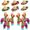 6 Pieces Mini Rainbow Donkey Piata 4 x 7 Inch and 6 Pieces Sombrero Hat headbands for Cinco De Mayo Mexican Decorations Carnivals Festivals Taco Tuesday Event Fiesta Supplies(Classic Style) view 1