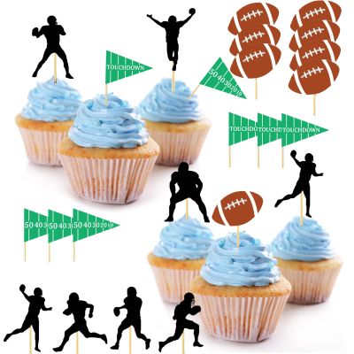 America Football Cupcake Toppers Sports Party Decorations 24pcs Superbo Rugby cake Toppers for birthday party