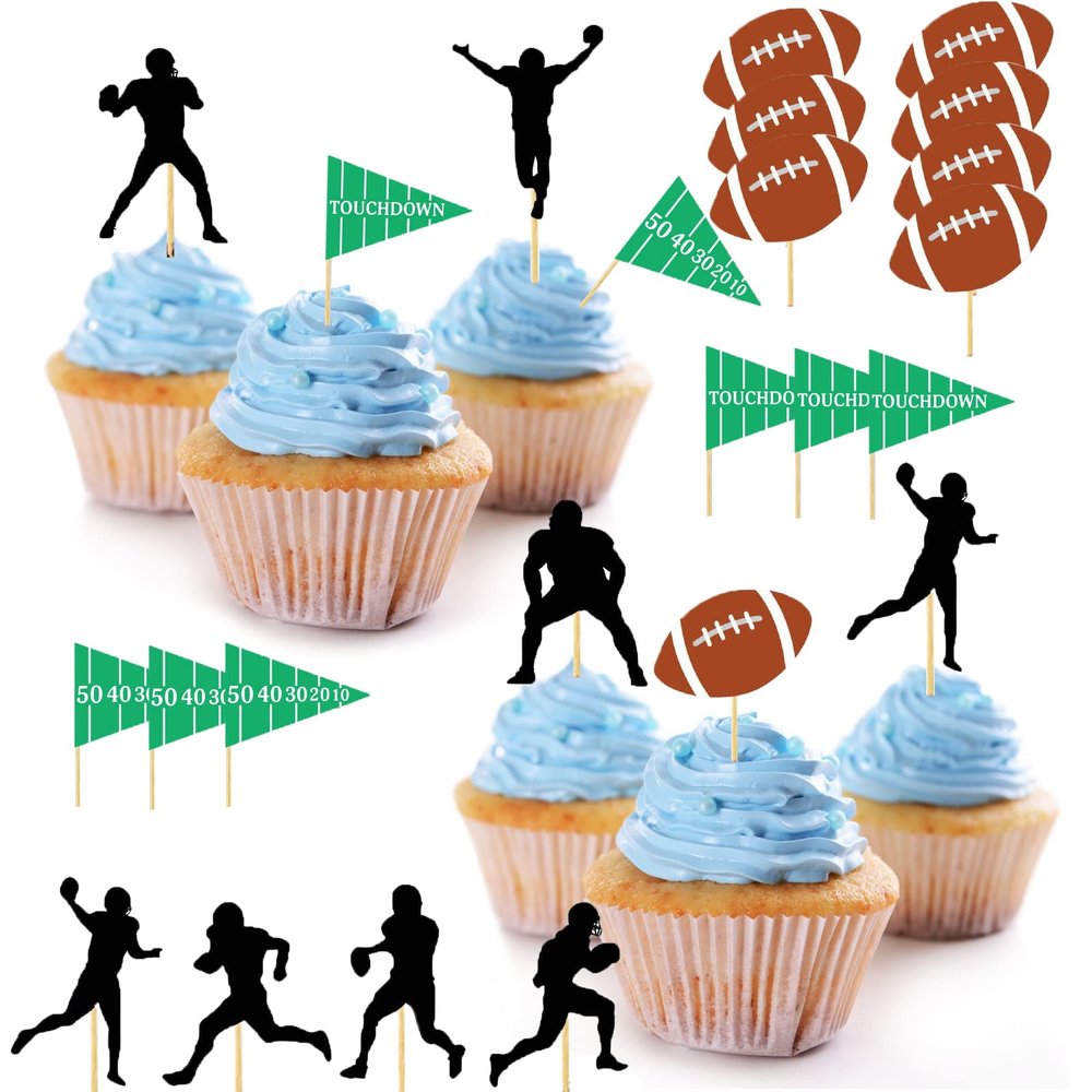 America Football Cupcake Toppers Sports Party Decorations 24pcs Superbo Rugby cake Toppers for birthday party