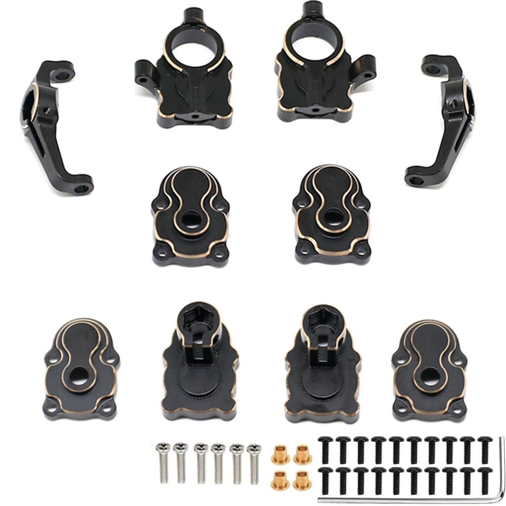 for FMS FCX24 Brass Front & Rear Portal Housing Cover Set + C-Hub Carrier Counterweight for 1/24 RC Crawler Car Upgrades Parts (Black)