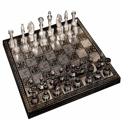 12" Solid Brass Metal Chess Set Pieces & Board with Velvet Storage Box | Brass Metal Luxury Chess Set | Antique Chess Set for Gifts