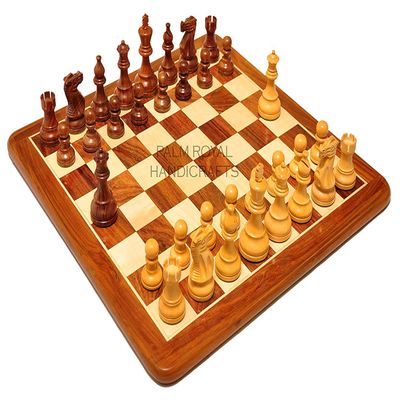 Devyom Premium Handcrafted Wooden Professional Chess Game Board Set with International Royal Carving Staunton Pieces (King Size 3.75") with Jute Bag for Storage