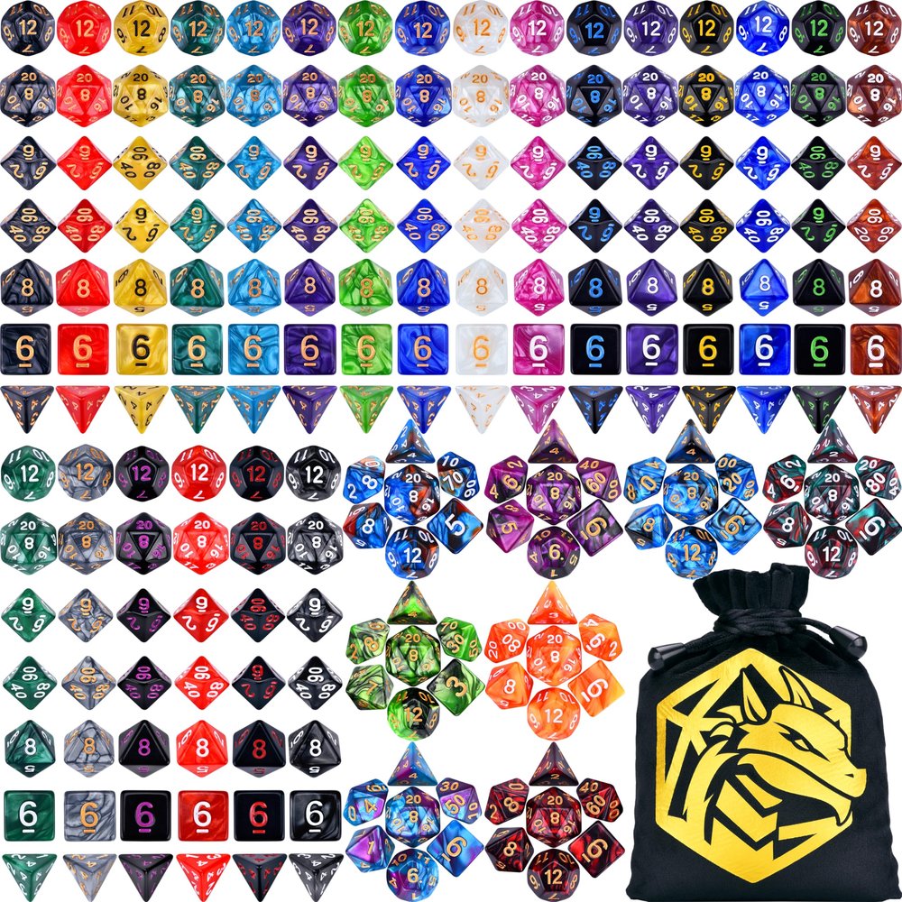 Amiven DND RPG Dice Sets 30 x 7 Polyhedral Dice (210pcs) for Dungeons and Dragons Tabletop Role Playing Adventure Games, with a Large Drawstring Bag