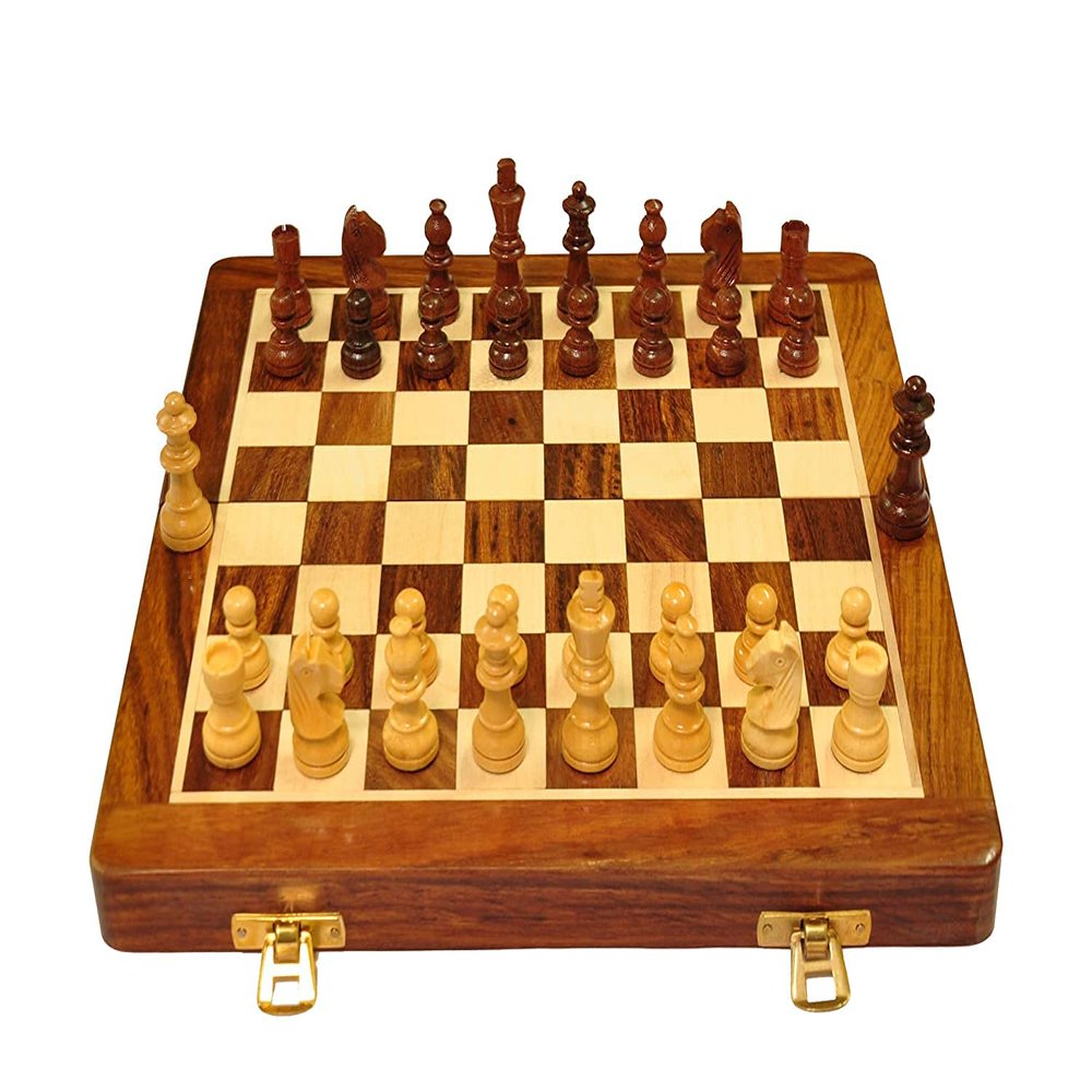 Urban Desi Toronto Craftgasmic Folding Magnetic Travel Chess Board Set Wooden Game Handmade, Classic Game of Brilliance, Small Chess Pieces, 12 Inches