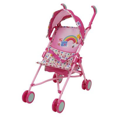 Baby Alive Doll Stroller with Canopy & Safety Harness, Pink & Rainbow, Foldable for Travel, Fits Dolls Up to 24 Inches, for Kids 3+