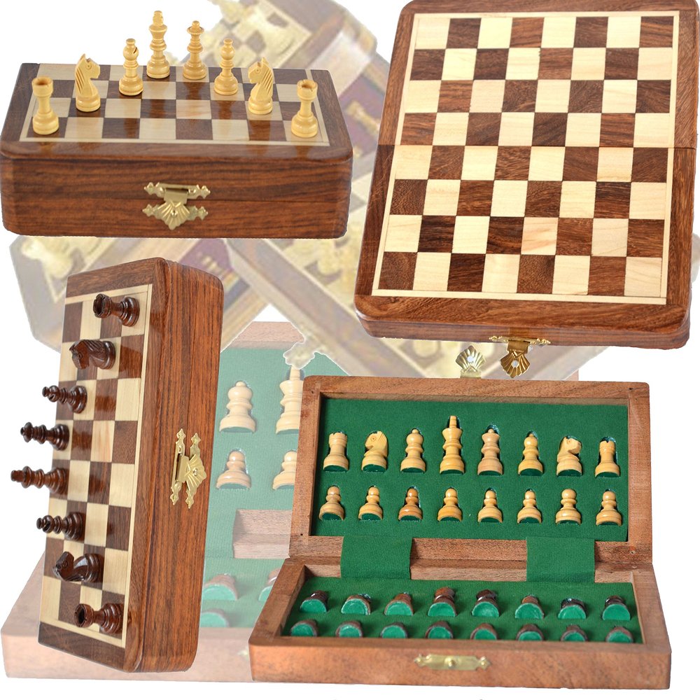 12x12 Chess Set Chess Set with Bag - Folding Standard Magnetic Travel Chess Board Game Handmade in Fine Acacia Wood with Storage for Chessmen
