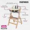 Abiie Beyond Junior Wooden High Chair with Tray - Adjustable and Convertible High Chair for Babies and Toddlers - 6 Months to 250 Lb - Water Resistant - Natural Wood/Dove Grey Cushion view 2