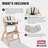 Abiie Beyond Junior Wooden High Chair with Tray - Adjustable and Convertible High Chair for Babies and Toddlers - 6 Months to 250 Lb - Water Resistant - Natural Wood/Dove Grey Cushion view 3