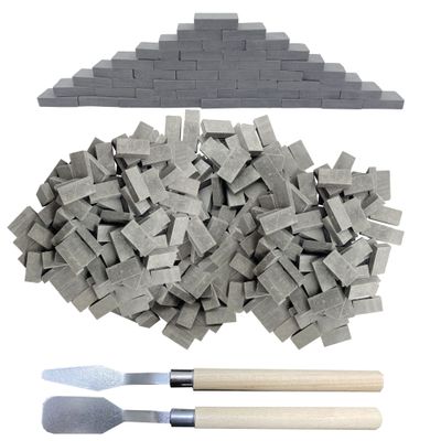 Woohome 500 PCS Mini Red Wall Bricks Gray Mini Bricks Tiny Bricks with Scraper for Landscaping, Miniature Bricks Figurine Fake Bricks for Mini Garden Accessories, 1:16 Scale
