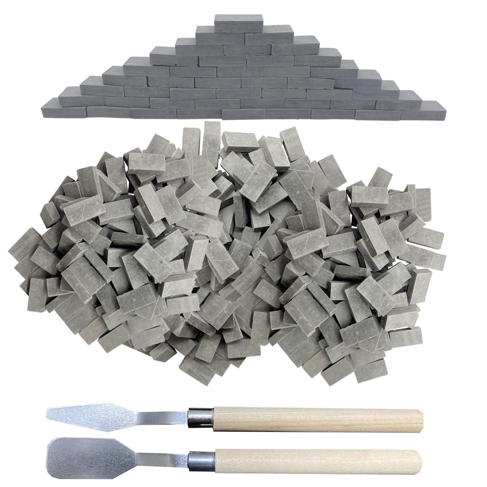 Woohome 500 PCS Mini Red Wall Bricks Gray Mini Bricks Tiny Bricks with Scraper for Landscaping, Miniature Bricks Figurine Fake Bricks for Mini Garden Accessories, 1:16 Scale