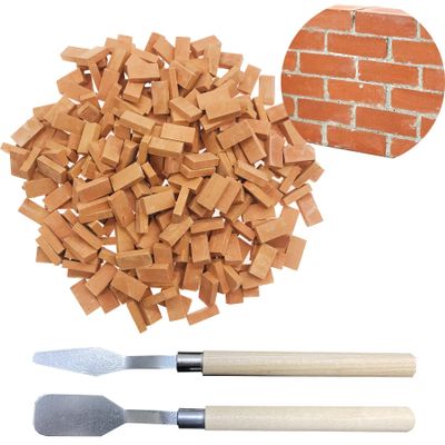 Woohome 150 PCS Mini Red Wall Bricks, 1:16 Mini Bricks Tiny Bricks with Scraper for Landscaping, Miniature Brick Figurine Fake Brick for Miniature Garden Accessories