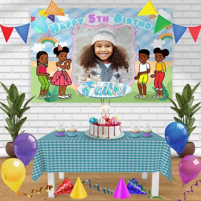 Cakcery Grace Kids Birthday Banner Personalized Party Backdrop Decoration 60x44 Inches - 5x3 Feet
