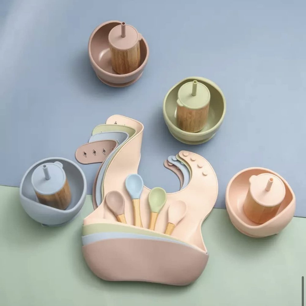 baby boy table set, bamboo & silicone (Peach)