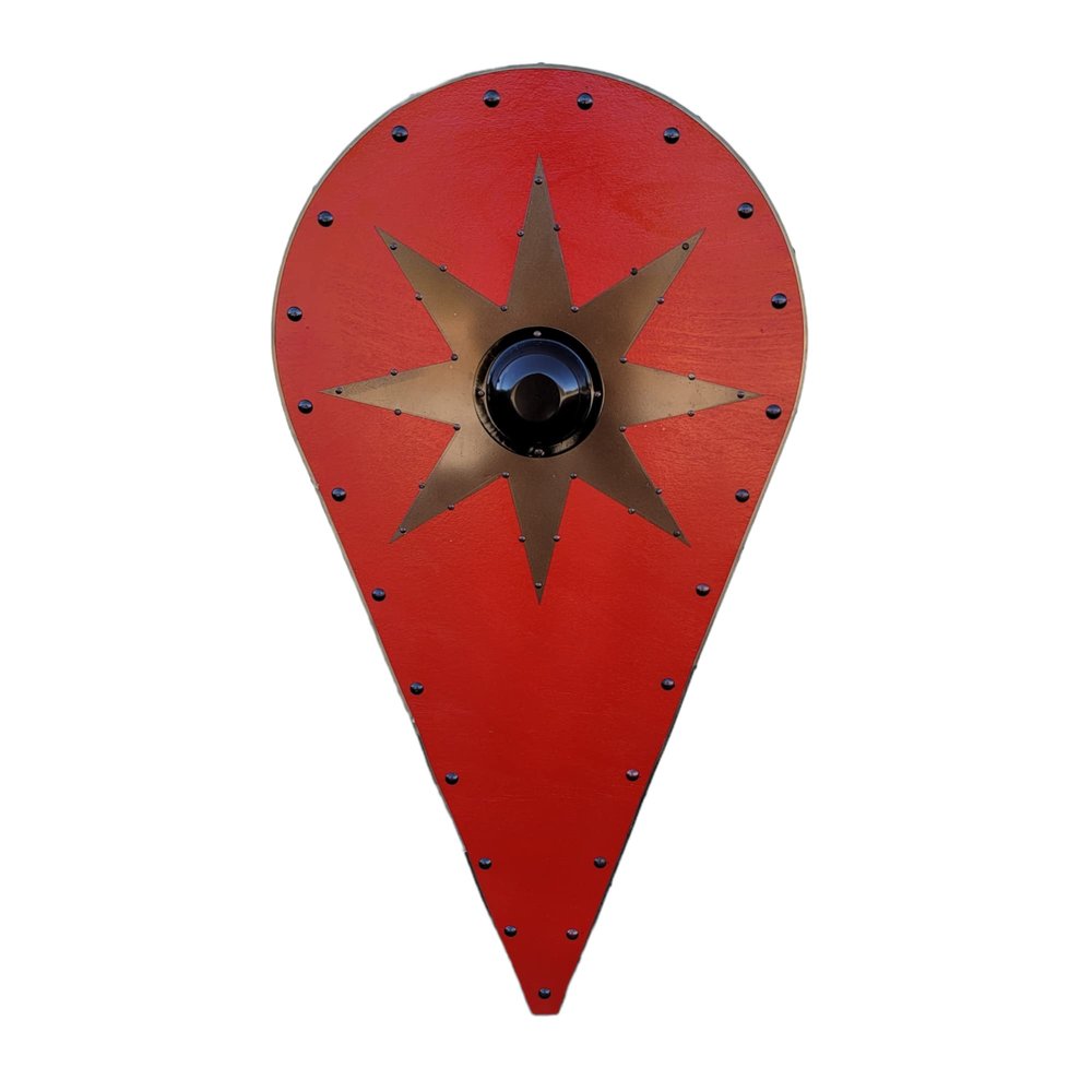 Viking Knights Eight Pointed Chaos Star Battle Ready Norse Runic Wooden Huge Kite Shield Red