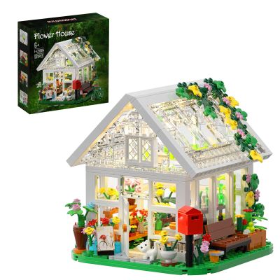 Flower House Building Set, Creative Garden Playset Toy with LED Light, Build a Greenhouse Model, Great Gift for Friends or Girls (597 Pieces)