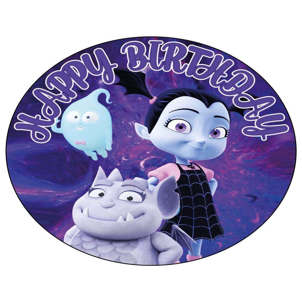 7.5 Inch Vampirina Cake Topper Round Edible Birthday Cake Decorations, Happy Birthday Cake