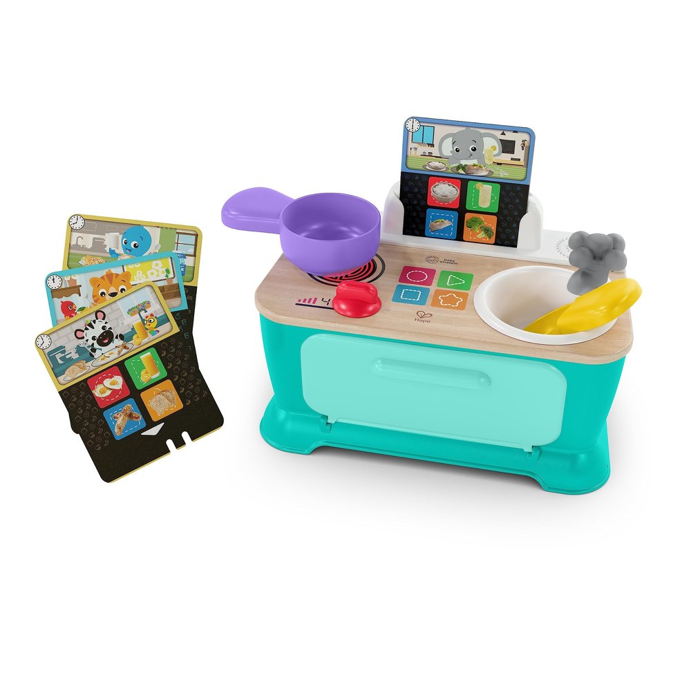 Baby Einstein + Hape Magic Touch Kitchen Play Toy Cooking Stove Set with Real Sounds and Music, Fine Motor Skill Development, Ages 1, 2, 3, 4+