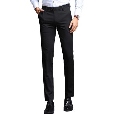Men's Slim Fit Skinny Stretch Pant Classic Solid Color Tapered Suit Pant Lightweight Business Comfort Trousers (Black,34)
