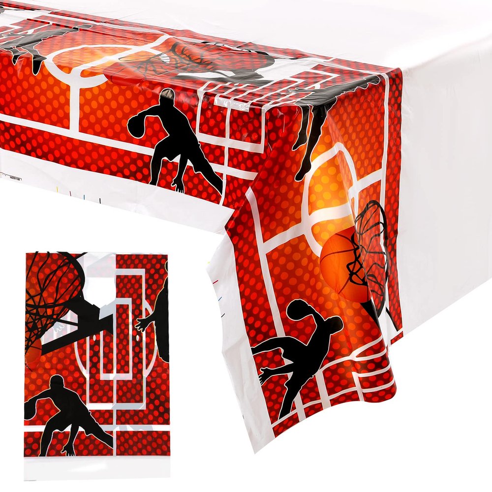 2-Piece Basketball Table Cloths - Plastic Table Cover, Disposable Basketball Theme Party Supplies for Kids Adult Birthday March Madness Party Decorations 180 * 108 cm