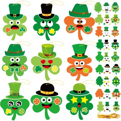 chiazllta 36 Packs St. Patrick's Day Craft Kits DIY Shamrock Art Craft for Preschool Kids, St. Patricks Day Make Your Own Shamrock Paper Craft Set for Home Class Game Activities Kindergarten