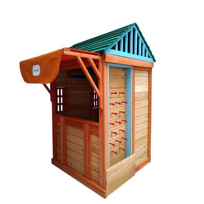Outdoor Playhouse for Age 3-8 Years Boy Girl, Wooden Cottage Playhouse with 4 Game Awning Window, Ball Wall. Play House for Outdoor Garden, Lawn, Patio, Yard.