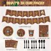 172 Pcs Western Party Supplies Serves 24, Include Cowboy Tablecloth Happy Birthday Banner, Plates and Napkins Tableware Set for Western Cowboy Theme Wild West Decorations view 2